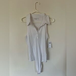 NWT Abercrombie Women's Ribbed Polo Bodysuit White  Medium